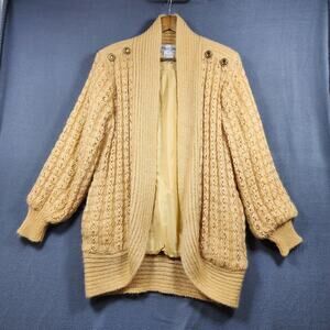 Womens Vintage Cardigan Sweater Alexa Grace Medium Goldenrod Wool Mohair Blend
